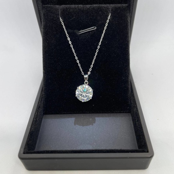 Moissanite Diamond Necklace Pendant Chain 18K 925 Brilliant 5 Ct Round Cut - Picture 9 of 12